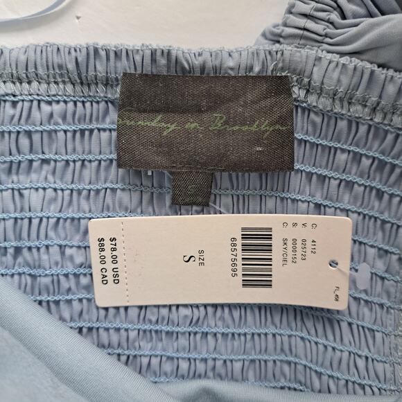 NEW Anthropologie Sunday Brooklyn Ruffled One-Shoulder Crop Top Small Sky Blue - Picture 6 of 9